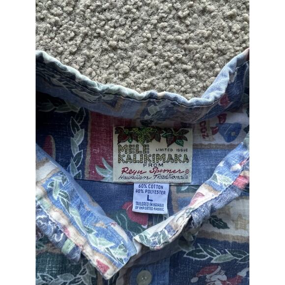 Reyn Spooner Mens Multicolor Christmas Short Sleeve Hawaiian ButtonUp Shirt Sz L - Picture 5 of 6